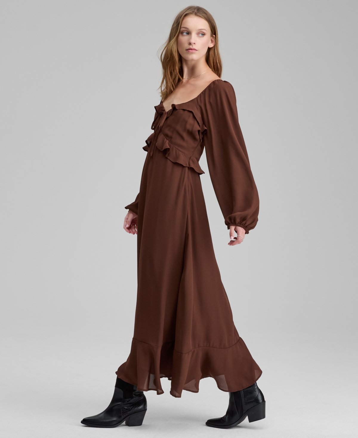 And Now This Women's Ruffle Long-sleeve Maxi Dress, Macy's Exclusive In Gold
