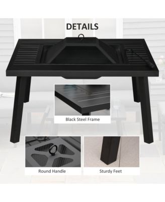 34" Fire Pit with Grill, Spark Screen, Fire Poker, Cover, Table Lip,