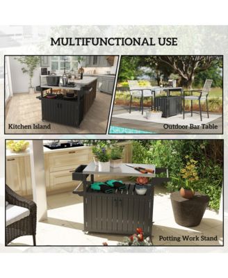 Outdoor Bar Cart with Storage, HDPE Outdoor Kitchen Cart,