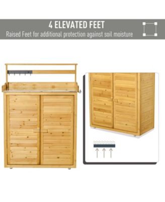 Backyard Garden Tool Storage &amp; Potting Bench w/ 2 Magnetic Close Doors