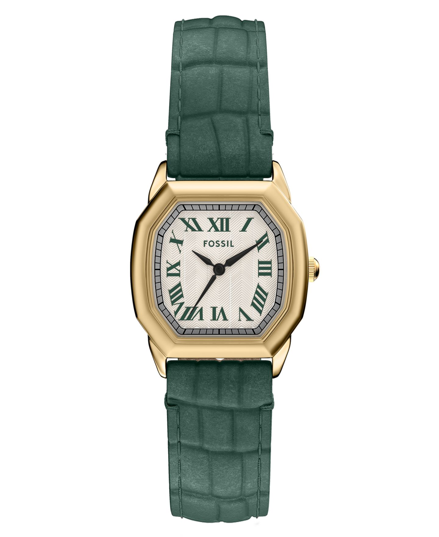 Женские часы Fossil Harlow Three-Hand Green Croco Leather Watch, 27mm — фото 1