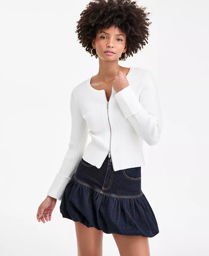 Women's Zip-Front Ribbed-Knit Sweater