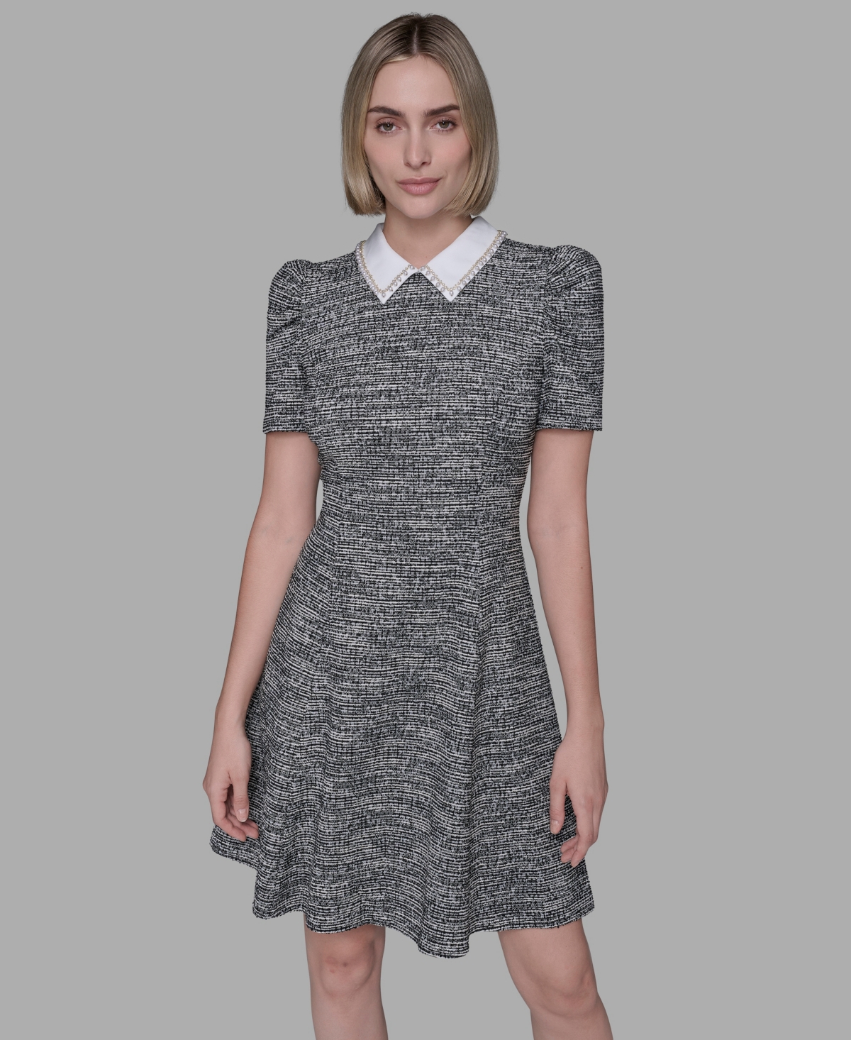 Karl Lagerfeld Women's Collared Tweed A-line Dress In Multi