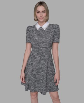 karl lagerfeld paris women's jacquard a-line dress Karl Lagerfeld Paris Women's Millenium Jacquard Contrast-Frame Dress - Charcoal