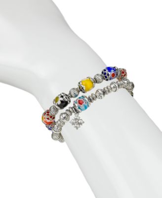 Beaded Silver-Tone Two-Strand Stretch Bracelet Set