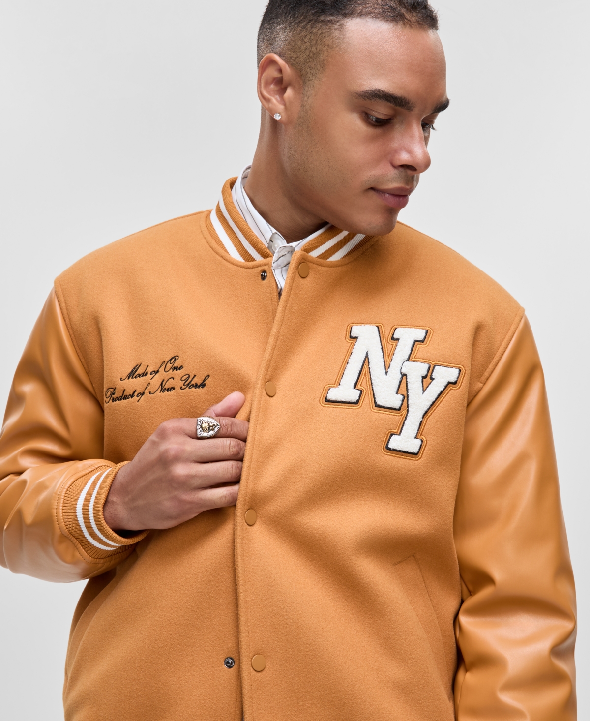 Mode Of One Men's Destination Varsity Jacket, Macy's Exclusive In Brown
