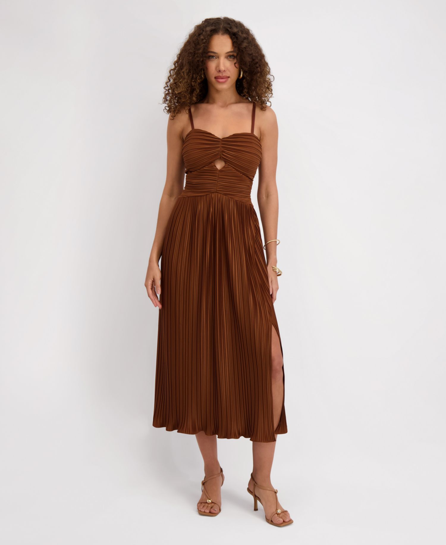 Women's Pleated Woven Sleeveless Midi Dress