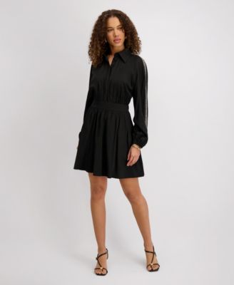 kensie - Women's Long-Embellished-Sleeve A-Line Dress