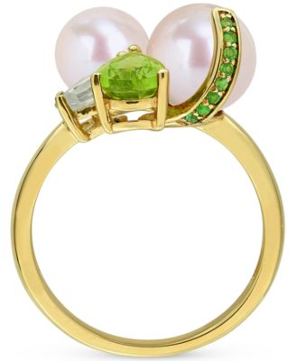 Cultured Freshwater Pearl (7-8.5mm) Multi-Gemstone (1-3/4 ct. t.w.) Ring in 18k Rose Gold-Plated Sterling Silver