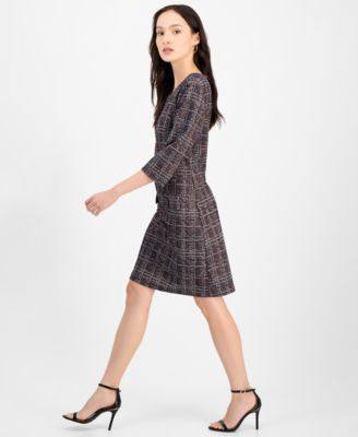 Petite Printed Pont&eacute; 3/4-Sleeve Sheath Dress