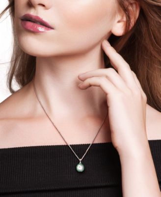 Cultured Freshwater Pearl (8mm) & Emerald (1/3 ct. t.w.) 18" Pendant Necklace in Sterling Silver