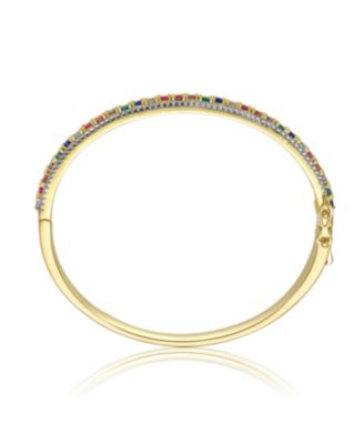 14K Gold Plated with Round Clear & Multi-Colored Cubic Zirconia Bangle Bracelet