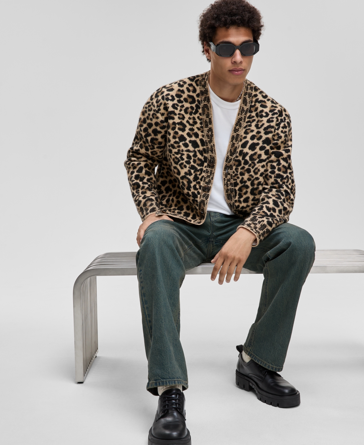 Mode Of One Men's Leopard-print V-neck Cardigan, Macy's Exclusive In Animal Print