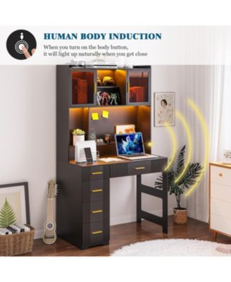 Office study computer desk with charging station and LED lights