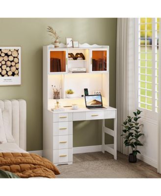 Office study computer desk with charging station and LED lights