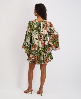 Women's Printed Ruffled Volume-Sleeve Tiered Dress