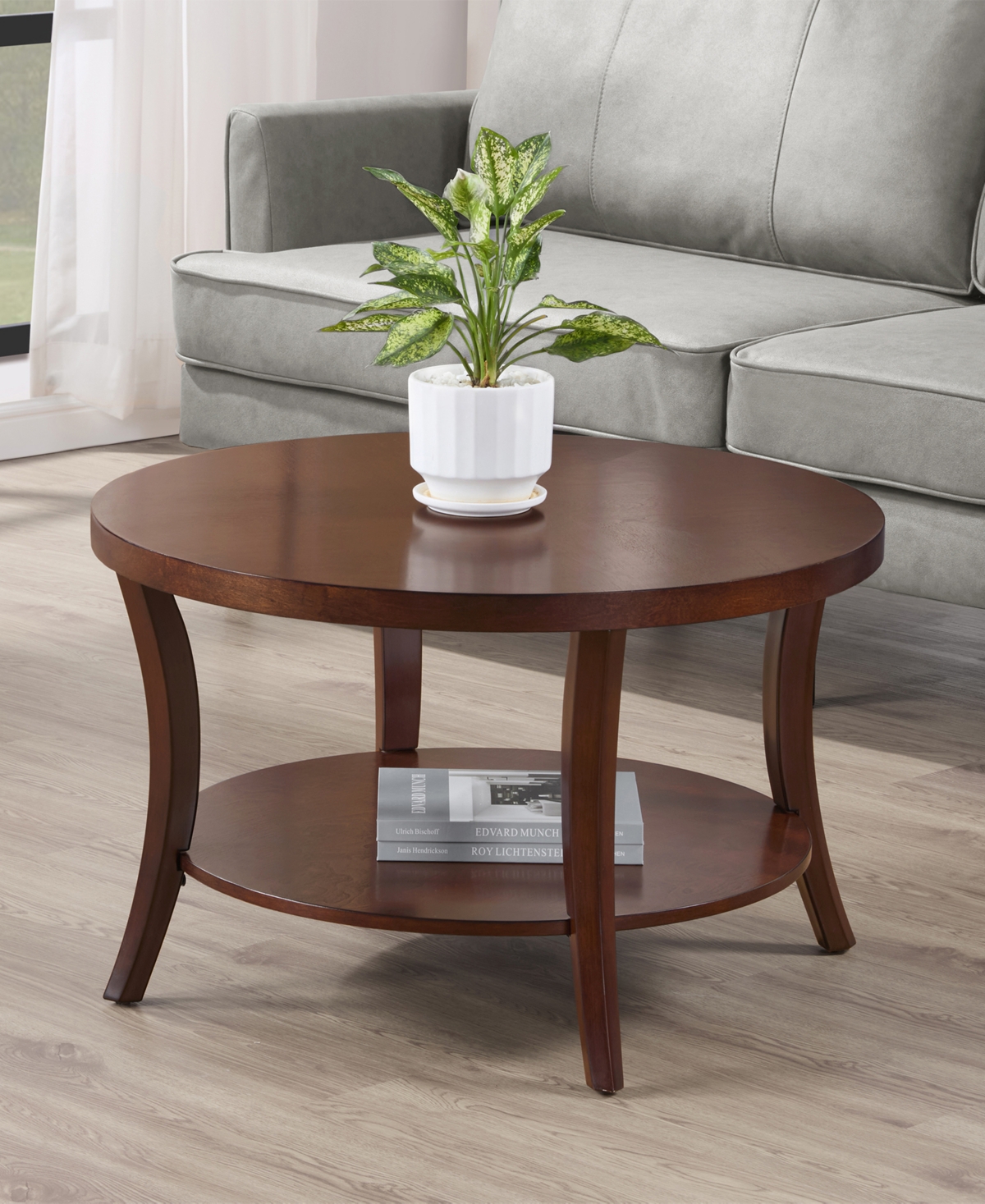 Convenience Concepts 30" Wood Charleston Round Coffee Table In Brown