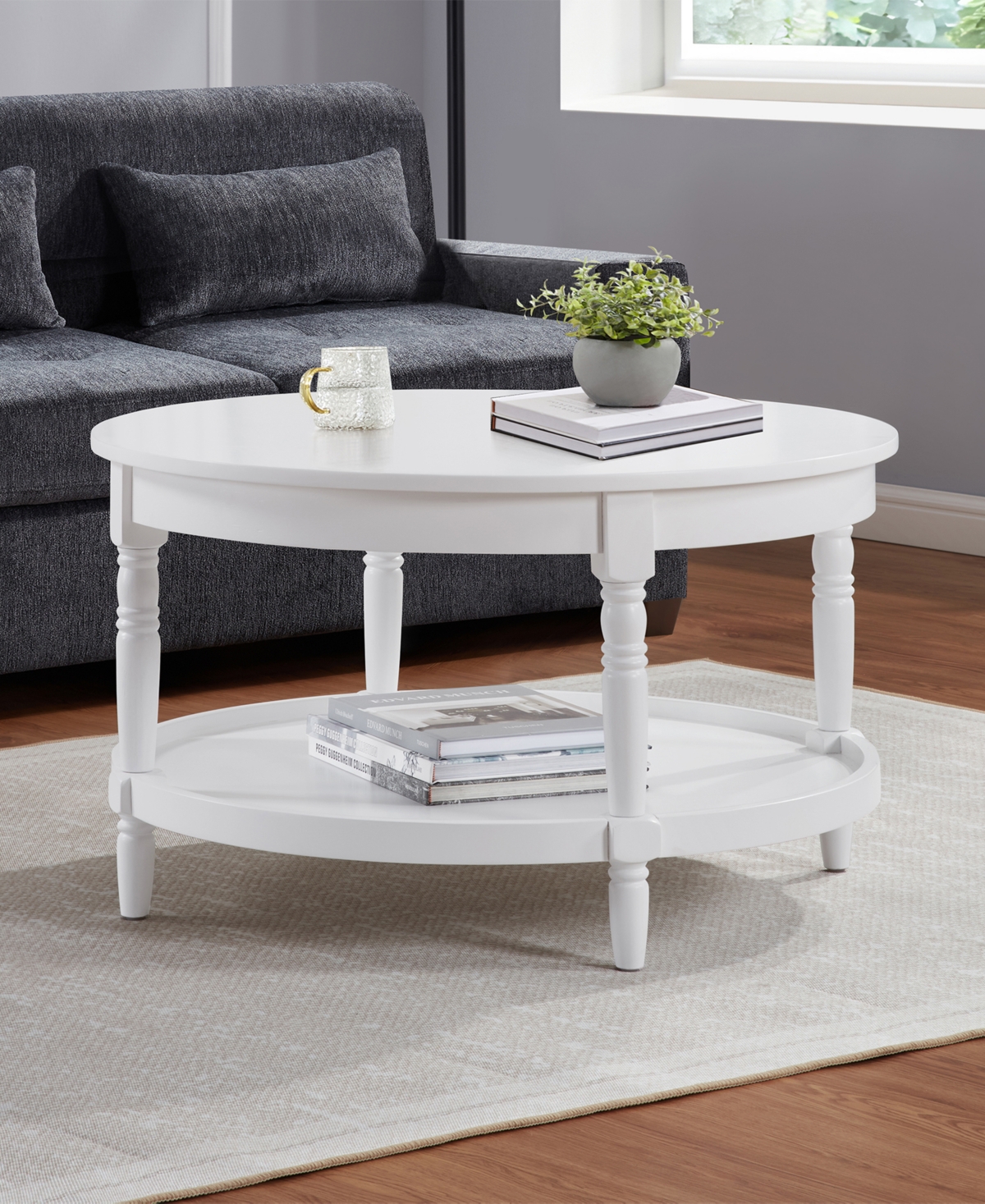 Convenience Concepts 30" Wood French Country Manor No Tools Round Coffee Table In White