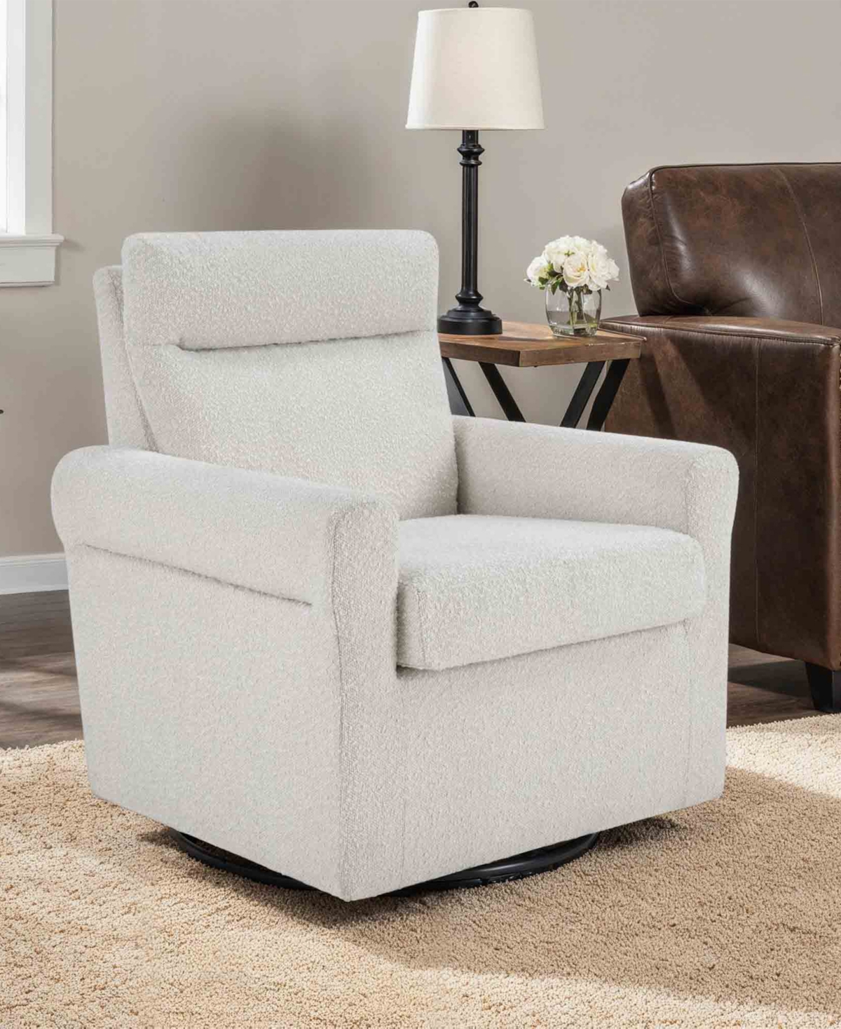 Convenience Concepts 29.75" Boucle Take A Seat Olivia Swivel Accent Armchair