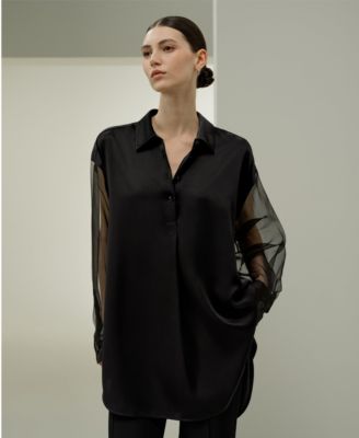 Women's Silk Blouse with Organza Sleeves
