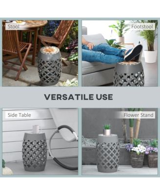 12" Round Patio Outdoor Footstool, Garden Mosaic Accent Side Table, Plant Stand