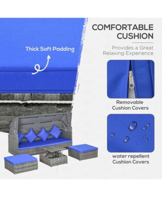 4 Piece Adjustable Canopy Outdoor Rat Sofa Set, Light