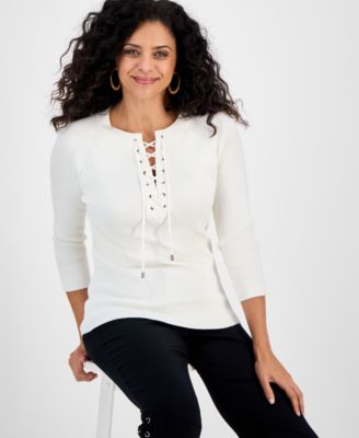 Women's Ribbed Lace-Up Sweater, Macy's Exclusive