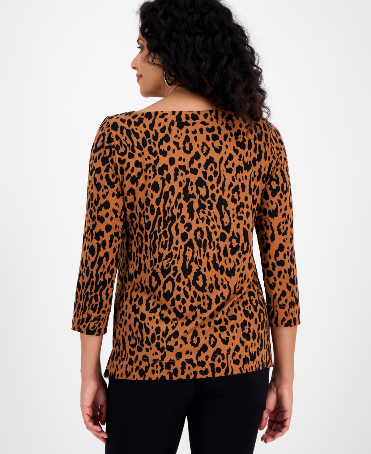 Jm Collection Petite Boat Neck 3/4-sleeve Top, Macy's Exclusive In Animal Print