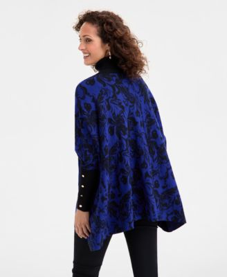 Women's Printed Turtleneck Poncho Sweater, Macy's Exclusive