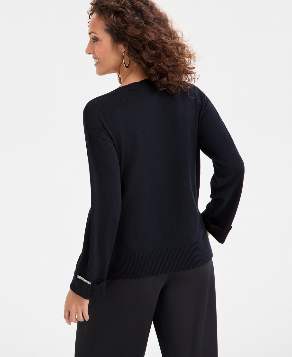Jm Collection Women's Split-hem Boat-neck Sweater, Macy's Exclusive In Black