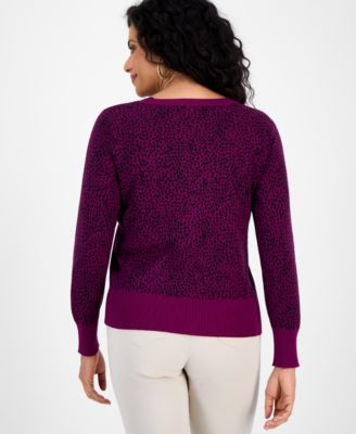 Women's Printed V-Neck Long-Sleeve Cardigan