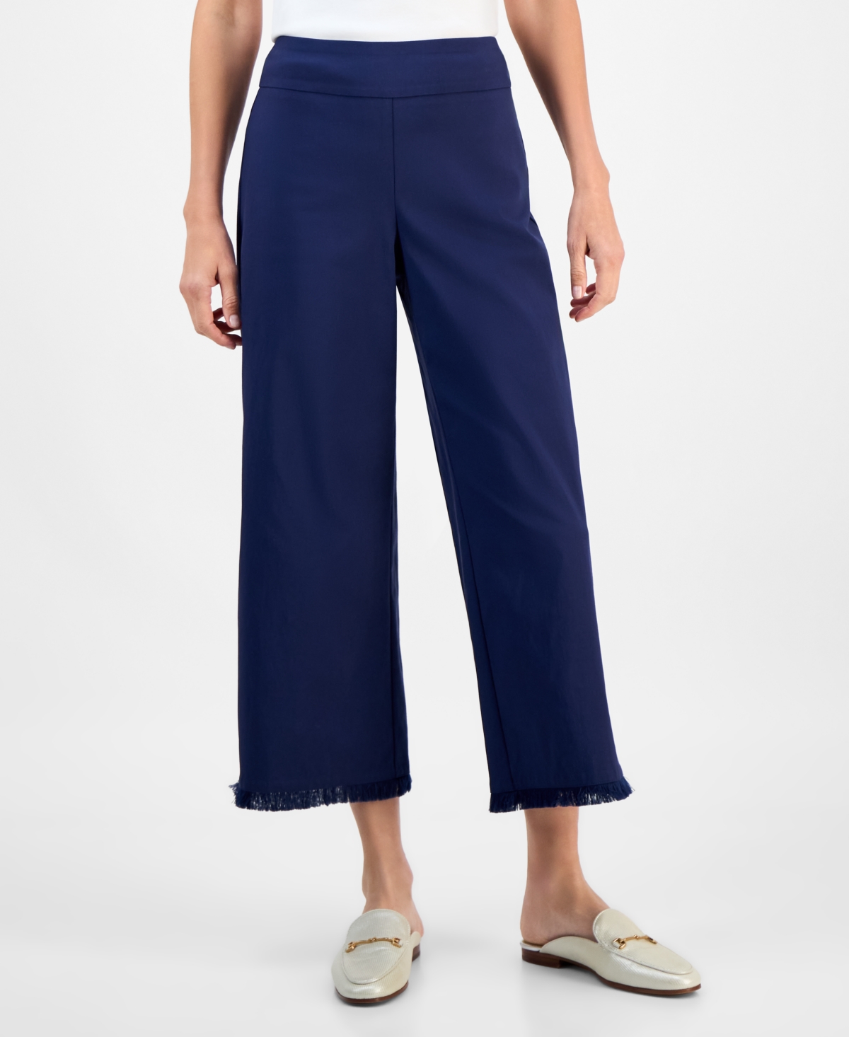 Jm Collection Women's High-rise Fringe-hem Capri Pants, Macy's Exclusive In Blue