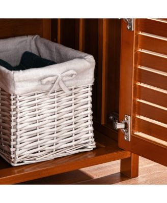 Upholste Shoe Bench with Storage Cabinet and Cushion, Dark Cherry