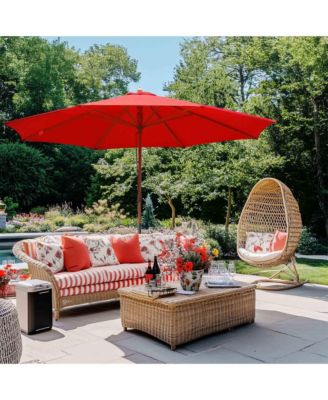 13ft Xl Heavy Duty Solid Wood Outdoor Patio Umbrella With Base Parasol Wheels Stand For Bistro Market Table Garden Deck Yard Poolside Red
