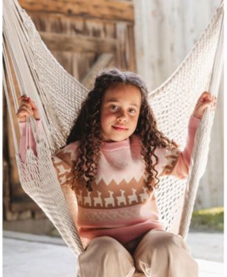 Big Girls Llama Jacquard Sweater Dusty Pink