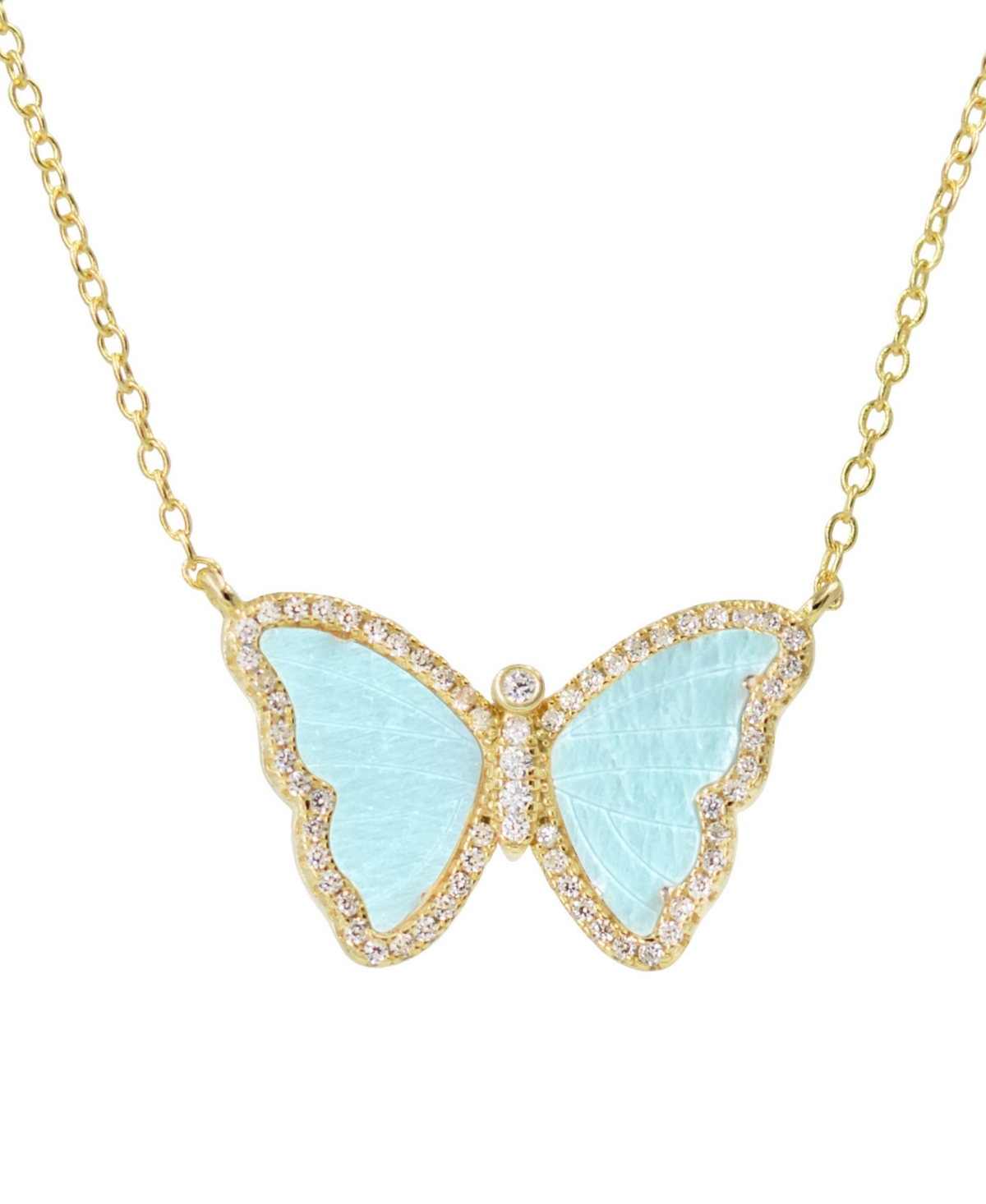 Butterfly Necklace with Amazonite in 14k Gold Plated Sterling Silver - Rhodium plated silver