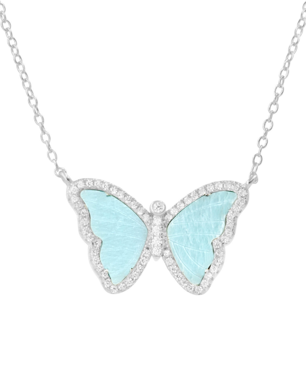 Butterfly Necklace with Amazonite in 14k Gold Plated Sterling Silver - Rhodium plated silver