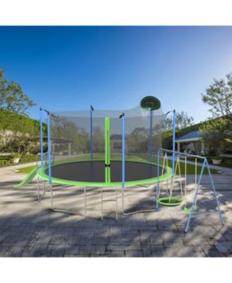 14FT Trampoline with Slide Swings Basketball Hoop & Net