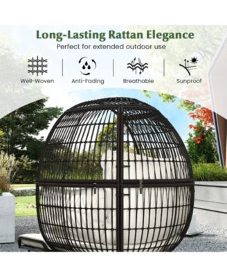 2 PCS Patio Wicker Lounge Basket Set Oversized Egg Chair w/ Soft Cushions