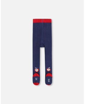 Girl Knit Tights Navy Blue with Apples - Toddler|Child