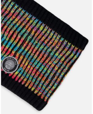Girl Lined Knit Neckwarmer Black and Multicolor - Toddler|Child