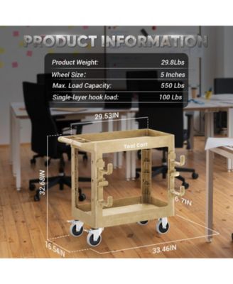 2-Tier Rolling Tool Cart with Wheels, Industrial Commercial/ Service Tool Cart, PP