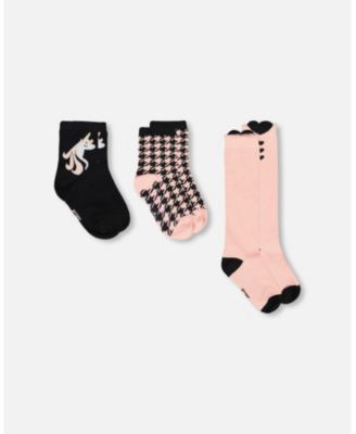 Girl 3-Pack Knit Socks Black and Pink - Toddler|Child