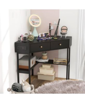 Space Saving Corner Computer Desk with 2 Large Drawers