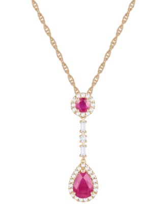 Macy's - Ruby (1-1/6 ct. t.w.) & Diamond (1/4 ct. t.w.) 18" Lariat Necklace in 14k Gold