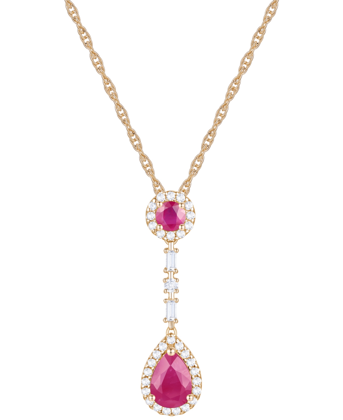 Macy's Ruby (1-1/6 Ct. T.w.) & Diamond (1/4 Ct. T.w.) 18" Lariat Necklace In 14k Gold In Red