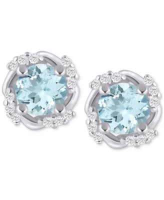 Gemstone and Diamond Framed 1/3" Stud Earrings in 14K White Gold (also in 14K Yellow Gold)