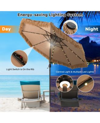 10 ft Hawaiian Style Solar Lighted Thatched Tiki Patio Umbrella