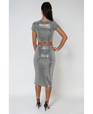 Women's Two Piece Disco Dot Top With Midi Skirt