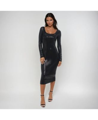 Women's Long Sleeve Square Neck Disco Dot Maxi Dress
